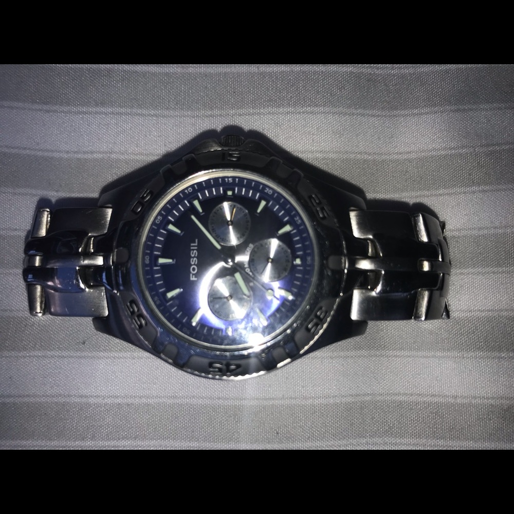 Mens All Stainless Steel “Blue Face” Fossil Watch